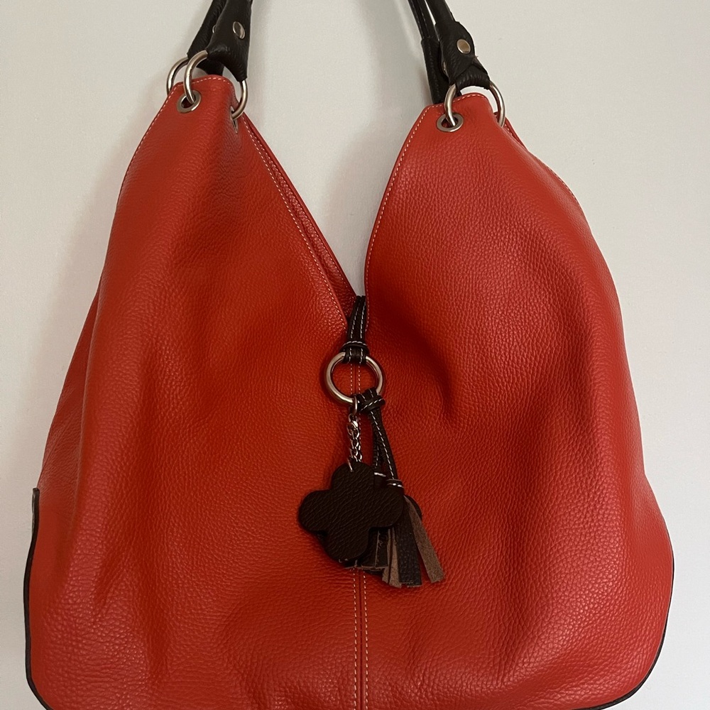 Orange Leather Hobo Bag
